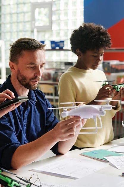 A diverse group of engineers and technicians working collaboratively on a large, complex aerospace component in a modern, well-lit manufacturing facility, representing innovation in the defense industry.