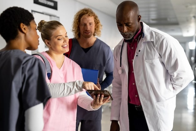 A diverse group of healthcare professionals collaborating, emphasizing interdisciplinary efforts in developing new cancer treatments.