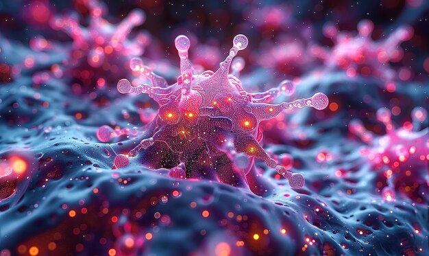 A diagram showing a bacteria cell emitting light, with arrows pointing to applications like 