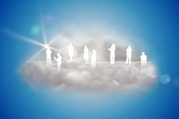 A diverse group of people from different age groups and backgrounds looking up at a clear sky (symbolizing clean air), with a subtle overlay of a healthy brain image.