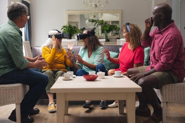 A group of diverse elderly individuals engaged in a dynamic, brain-stimulating activity like a board game or a pottery class, depicting cognitive engagement and social interaction.