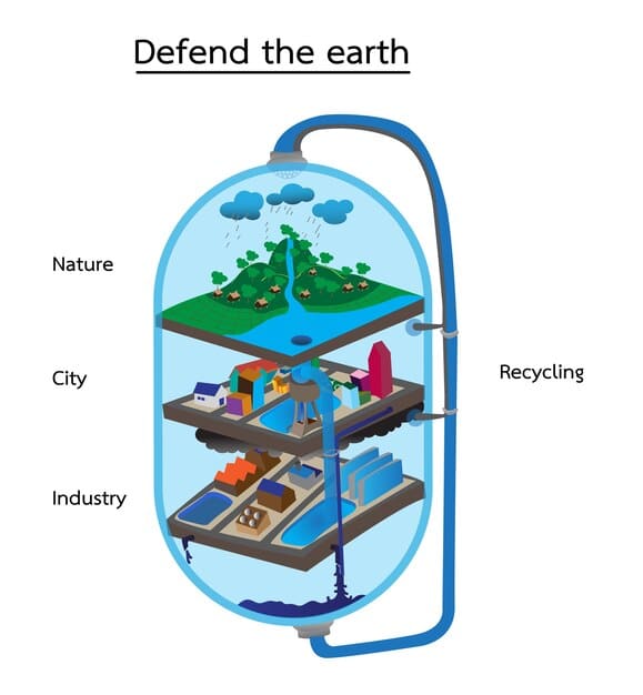 Cross-section diagram of a conceptual deep space habitat, showing strategic placement of water tanks, food supplies, and living quarters for optimal radiation shielding.