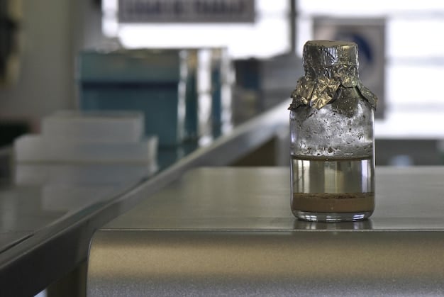 Close-up of a sophisticated laboratory setup, showing a small, intricate archaeological artifact placed under a bright, focused beam of light for luminescence dating, with complex machinery in the background.