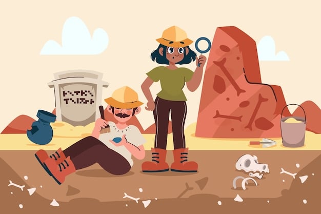 An archaeologist carefully sifting soil at a desert archaeological site, with visible cracks in the dry ground from prolonged drought and distant smoke from wildfires in the background, illustrating the combined effects of aridity and fire.