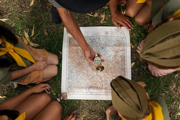 Archaeologists and tribal representatives collaborating around a map of an archaeological site, pointing to specific areas and discussing excavation plans, highlighting shared decision-making.