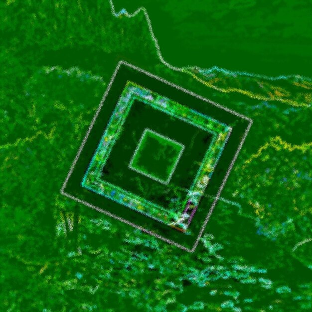 A detailed satellite image showing faint, concentric patterns in agricultural fields in Ohio, clearly indicating the remnants of ancient Native American effigy mounds or circular earthworks long since leveled by plowing, visible only from above.