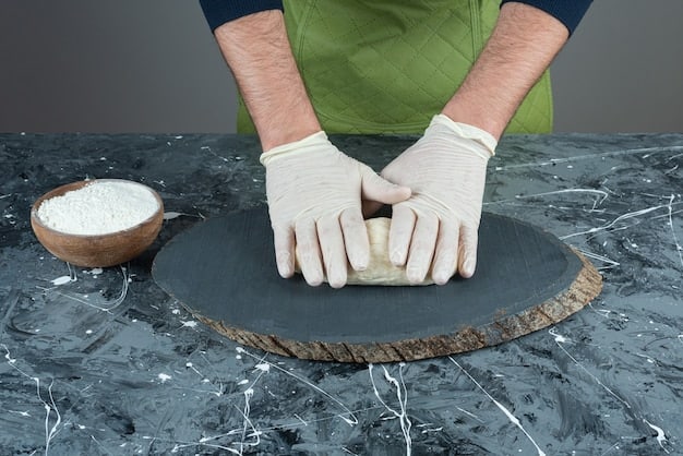 A volunteer, wearing gloves, carefully cleans a pottery shard in a lab setting, surrounded by various archaeological tools and reference materials. The focus is on the precision and care taken in handling the ancient object.