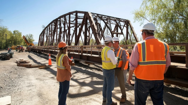 A construction crew working on a bridge repair project on a sunny day in a rural area, emphasizing the rural infrastructure development aspect of the US Infrastructure Bill: What Are the Key Projects and Expected Completion Dates?.