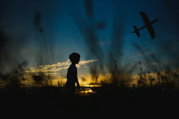 A silhouette of a child looking out at a vast, desolate landscape, symbolizing the burden of debt inherited by future generations. The sky is dark and stormy, conveying economic uncertainty.