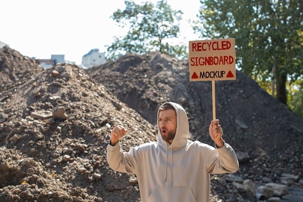 Protesters holding signs against a proposed pipeline, with the caption 'environmentalism vs. fossil fuels'. The image encapsulates the political debate surrounding energy policy and the challenges of achieving net-zero emissions by 2050 in the US. A good wide-shot.