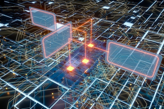 A digital representation of a network communication grid, with nodes representing different critical infrastructure sectors such as water, energy, and transportation. Lines glow and pulse with data, signifying the constant monitoring and cyber threat detection efforts. What Are the New US Cybersecurity Initiatives to Protect Critical Infrastructure?