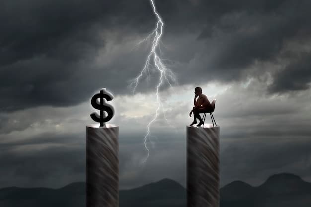 A split image representing economic risks and opportunities. One side shows storm clouds and a downward-trending graph, representing risks like inflation and recession. The other side shows a sunny sky and an upward-trending graph, representing opportunities like technological innovation and job growth. This symbolizes the dual nature of the US Economic Forecast: What's the Predicted GDP Growth Rate for the Next Quarter.
