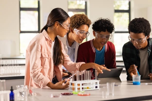 A diverse group of students and researchers working collaboratively on AI projects in a modern lab setting. The image emphasizes the importance of education and talent development in the AI field.