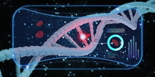 A visual representation of CRISPR technology targeting and correcting a mutated gene responsible for cystic fibrosis. The image shows the CRISPR system precisely cutting and replacing the faulty DNA sequence. Bright colors highlight the corrected gene. Depicting Breakthrough Gene Editing Technology: CRISPR's Potential to Eradicate Inherited Diseases by 2030.
