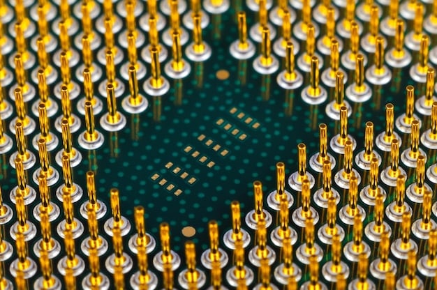 A detailed close-up of individual qubits on IBM's 1000-qubit processor, highlighting the intricate physical structure and arrangement. The focus is on showcasing the technology's complexity. This image ties directly to 