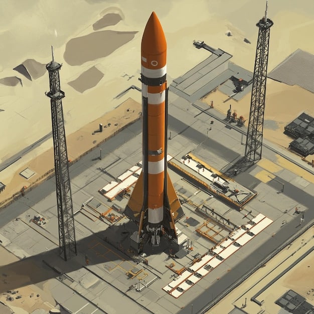 A detailed engineering rendering of the SLS (Space Launch System) rocket on the launchpad, highlighting its size and complexity. The image visually emphasizes the technological challenge and expense associated with developing and launching such a massive vehicle, supporting the discussion of What are the projected costs for NASA's Artemis program through 2025, and how will this impact future space exploration budgets?.