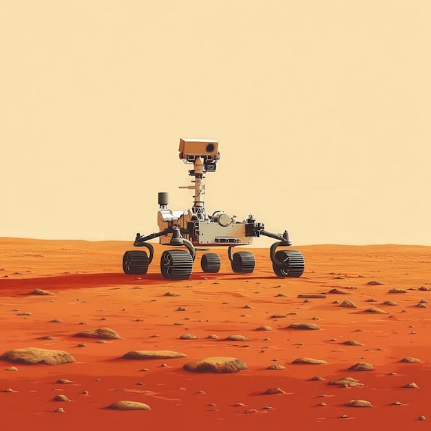 An artist's rendering of a Mars rover exploring the Martian surface. The rover is equipped with various scientific instruments, and the background shows a rocky, red landscape under a pink sky. This image represents the robotic missions that could benefit from the funding increase described in What are the implications of the 15% increase in funding for space science research in the 2025 US budget?