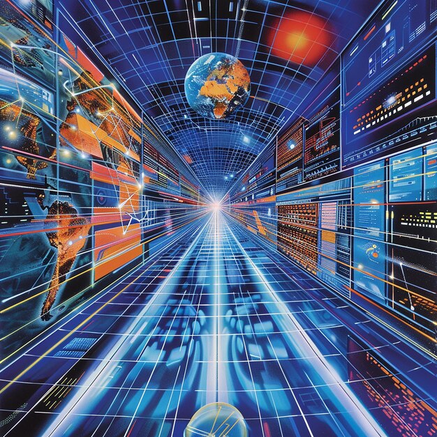 A visualization of data flowing through a network of interconnected computers in space, highlighting the advanced computing infrastructure needed for space exploration. It could show connections to Earth or even data being processed on a lunar base. This illustrates aspects of 