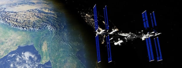 A satellite image depicting a high density of satellites in low Earth orbit (LEO), illustrating the increasing congestion in space due to private launches. The image highlights potential issues of space debris and collision risks. The question 'How will the increasing number of private space launches impact the US's national security interests in the next 3 years?' is visually represented by this crowded space environment.