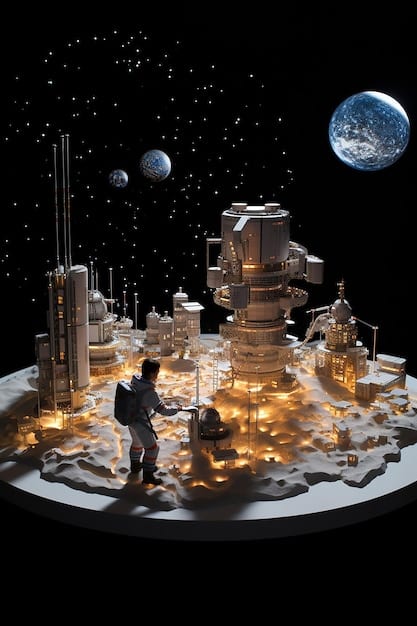 A conceptual illustration depicting a future scenario where private companies are actively involved in lunar or Martian exploration, potentially impacting international cooperation and resource management in space. The image raises questions about the long-term implications of private space ventures. This relates to how will the increasing number of private space launches impact the US's national security interests in the next 3 years?