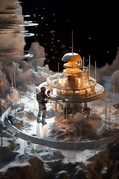 An artist's rendering of a bustling lunar base, showcasing commercial activity such as resource processing, manufacturing, and space tourism, highlighting the potential economic impact of lunar development. How will the development of lunar resources, such as water ice, impact the future of space exploration and the US economy by 2030?