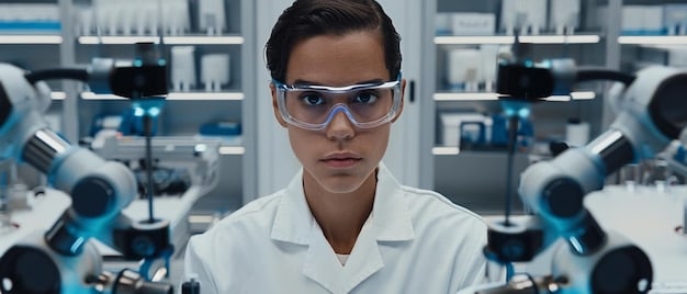 A close-up shot of a scientist in a lab, using sophisticated equipment to analyze a small archaeological sample for Carbon-14 dating. The focus is on the technology and precision involved in modern dating methods. The equipment is brightly lit and shows intricate details.