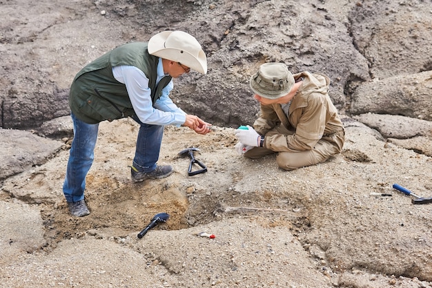 A photo of a team of archaeologists carefully excavating a site in Georgia. The image focuses on their meticulous work, brushing away soil to reveal partially buried clay tablets covered in symbols. The scene highlights the delicate and time-consuming process involved in uncovering and preserving these fragile historical artifacts related to Decoding Ancient Languages: New Insights from Archaeological Inscriptions Found in the US.