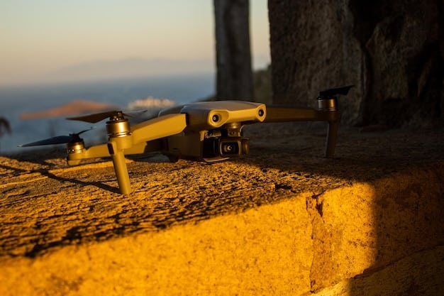 Close-up of a drone hovering over an archaeological excavation site, capturing high-resolution imagery. The drone is equipped with a camera and sensors, providing a detailed view of the excavation process and the artifacts being uncovered. Emphasizes the use of drones in The Future of Archaeology: How Drones and AI Are Transforming the Search for Ancient Sites in the US.