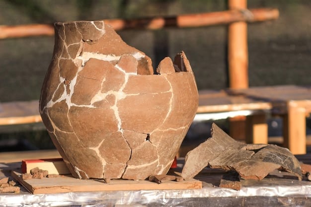 A detailed close-up photograph of artifacts recovered from a Mound Builder site, featuring pottery shards, tools, and decorative ornaments. This image symbolizes the material culture that offers crucial clues to The Mystery of the Mound Builders: What Recent Archaeological Evidence Reveals About Their Culture and Origins.