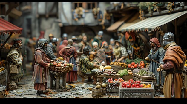 A depiction of a bustling trade scene at a Mound Builder settlement, featuring various goods being exchanged, such as copper, obsidian, and pottery. The image captures the essence of the vibrant trade networks that sustained these societies.