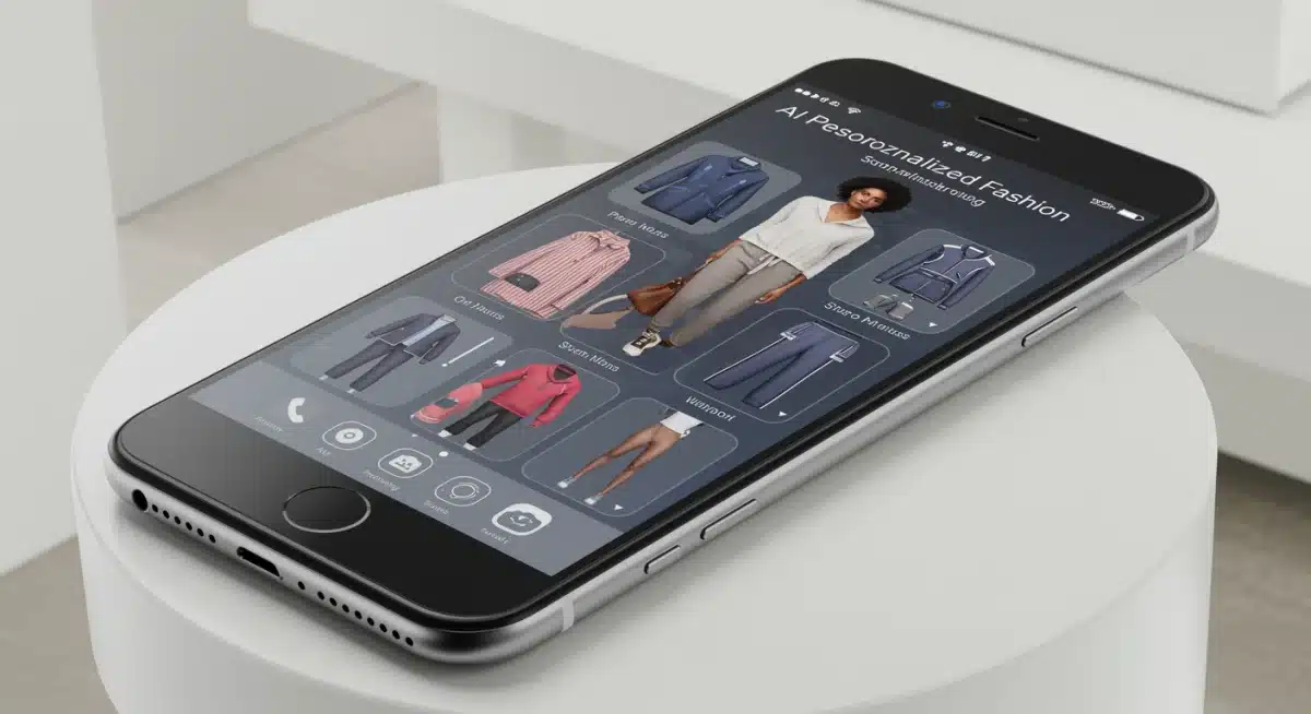 AI-powered personalized fashion app on a smartphone screen.
