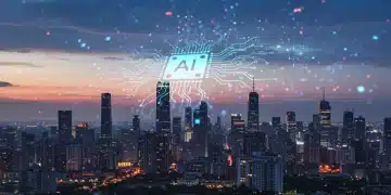 Futuristic cityscape with AI integration showcasing economic growth