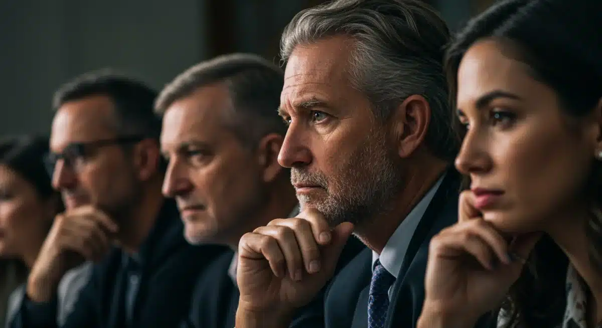 Diverse group of American citizens reflecting on public opinion and political sentiment.