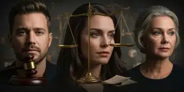 Three celebrities facing legal challenges in early 2025, depicted with legal symbols