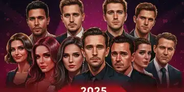 Dynamic collage of ten diverse celebrities, symbolizing their anticipated major comebacks in 2025, against a vibrant entertainment backdrop.