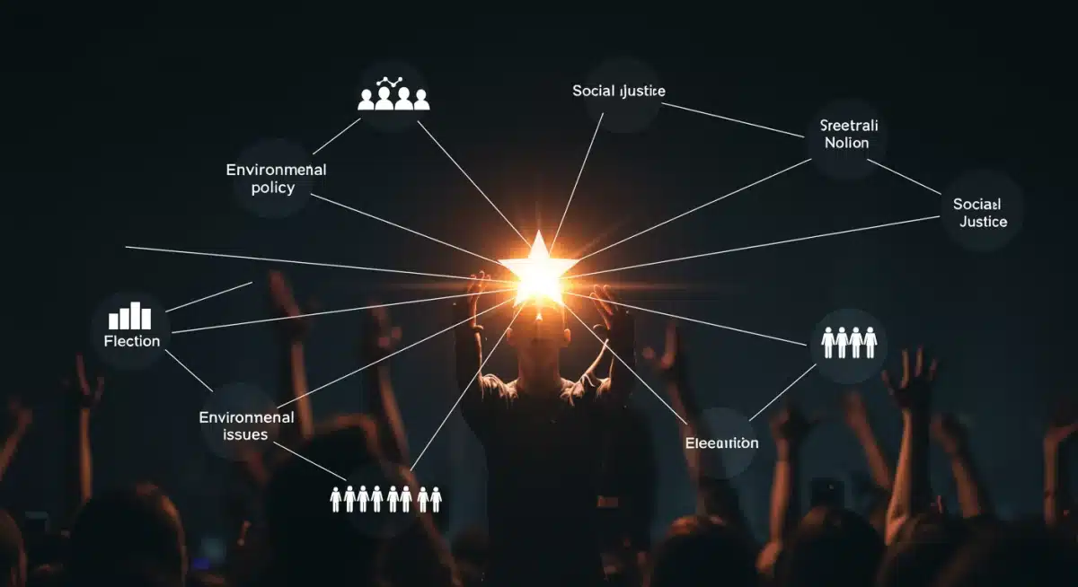 Graphic illustrating celebrity endorsements influencing public perception on various societal issues.