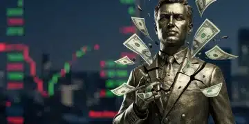 Fractured celebrity statue with money, symbolizing economic fallout of scandals.