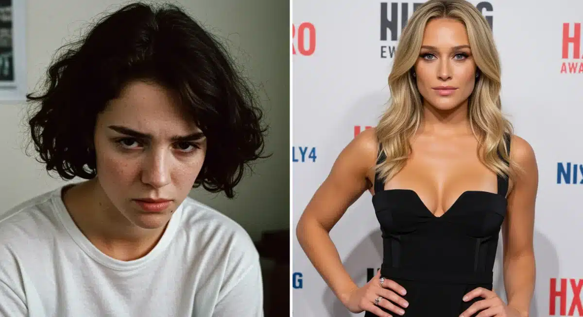 Side-by-side comparison of a celebrity's past struggles and their current confident, poised appearance, illustrating a significant comeback.