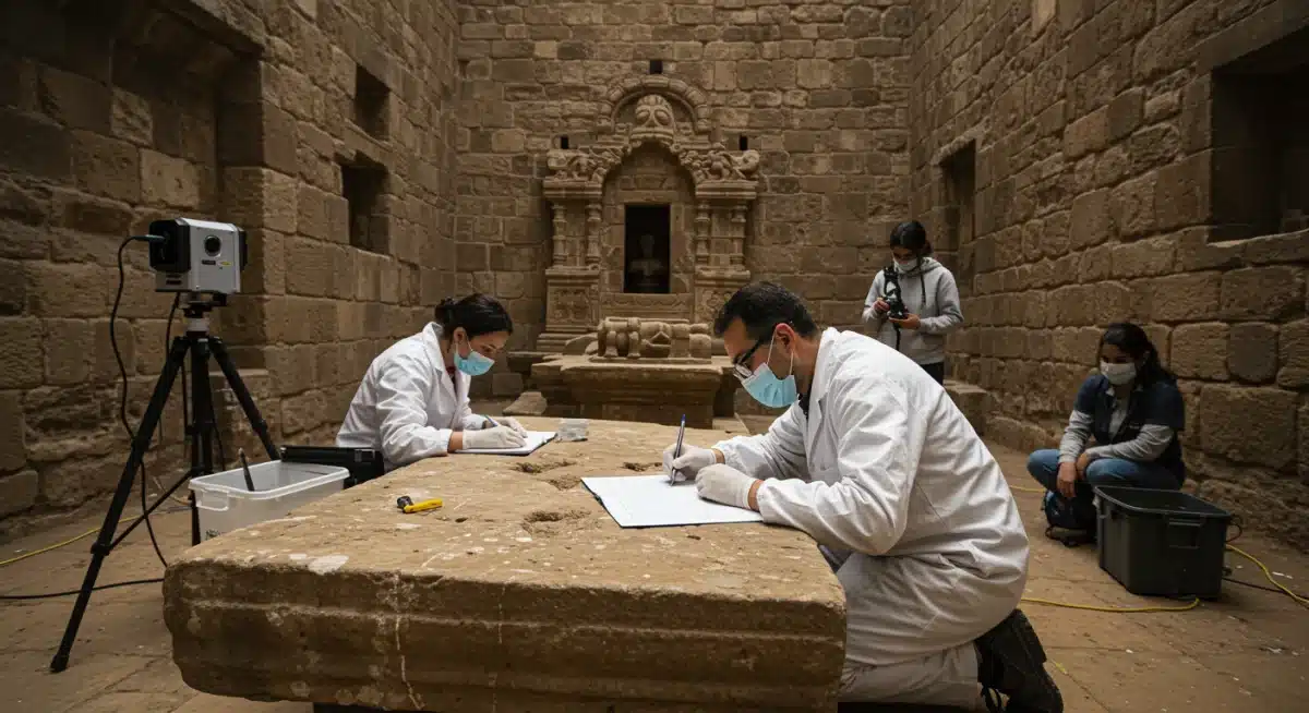 Conservationists employing advanced technology to restore and protect a New World historical monument.