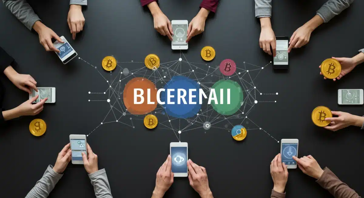 People using decentralized digital currency exchange with blockchain network, symbolizing alternative finance.