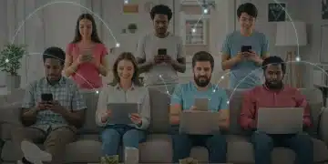 Diverse viewers engaging with streaming video on multiple devices in modern settings