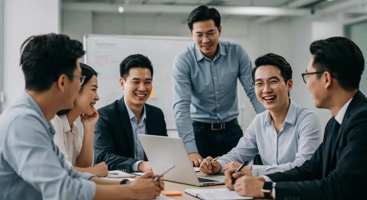 Diverse professionals collaborating in a modern office environment