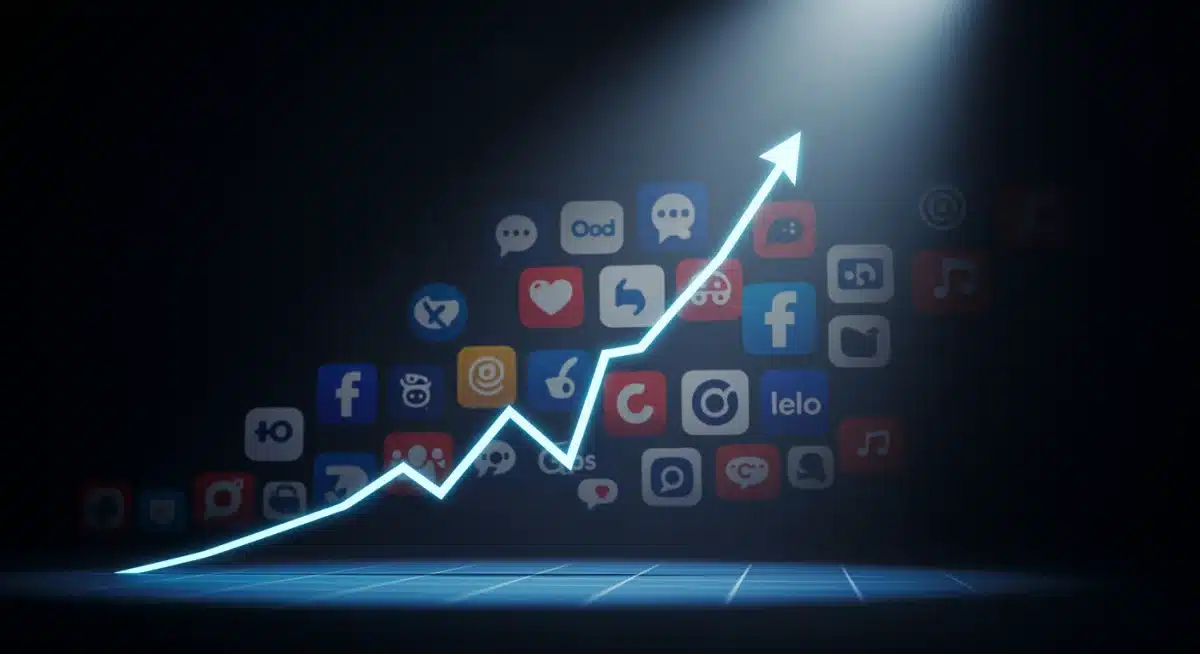 Exponential social media follower growth curve on a digital interface