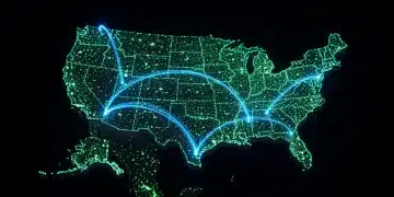 Illustration of fiber optic network covering the United States, symbolizing advanced internet connectivity.