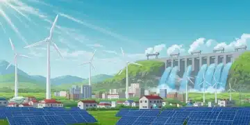 Futuristic city powered by diverse renewable energy sources