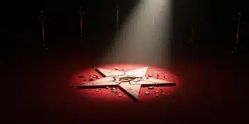 Spotlight on fractured Hollywood star, symbolizing recent celebrity scandals