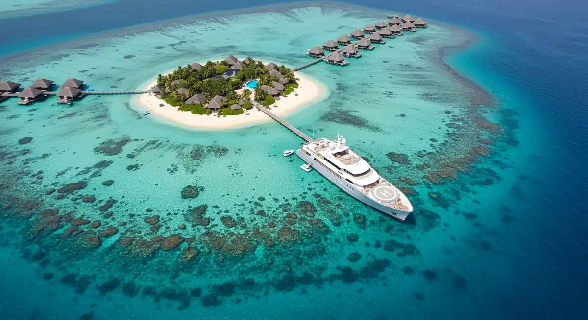 Superyacht in Maldives secluded cove, ultimate luxury travel