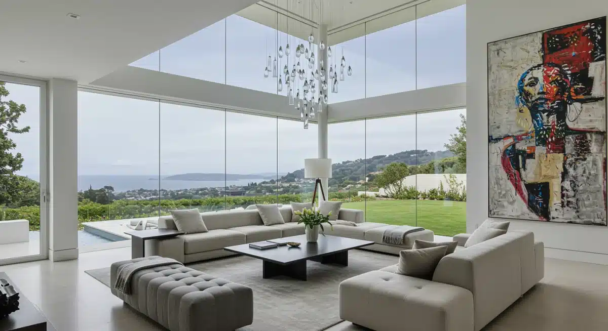 Modern minimalist living room in a luxury celebrity home