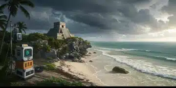 Ancient Mayan ruins threatened by coastal erosion and extreme weather events, showcasing urgent preservation efforts.
