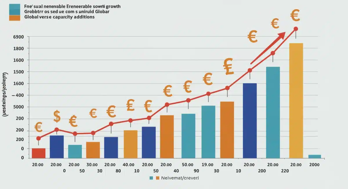 Infographic showing global renewable energy capacity growth and investment returns